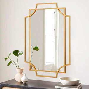 Autdot Gold Wall Mirror for Decor, 36''X24'' Large Living Room Mirror with Metal Frame, Elegant Decorative Mirror for Entryway, Bathroom, Dining Room