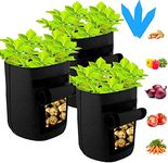 SYOURSELF 3 Pack Potato Grow Bags 10 Gallon Fabric Pots,Thickened Nonwoven Grow Bag with Handles and Access Flap,Planter Bags for Carrot Onion Tomato Garlic Vegetable Fruits Flower +3 Garden Labels