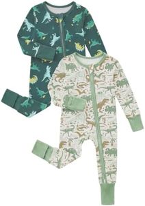 Yoofoss Rayon Made From Bamboo Baby Pajamas 2pcs Newborn Sleepers For Boy Girl Clothes, 18 Months Footed Pajamas Zipper Baby Pjs with Mitten