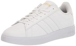 adidas Women's Grand Court 2.0, White/White/Gold Metallic, 8.5