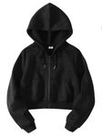 SXV STYLE Women's Basic Solid Cropped Zipper Cotton Blend Regular Fit Hoodie (in, Alpha, X_Large, Black)