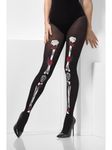 Smiffys Opaque Day of the Dead Tights, Black , Fever Hosiery Fancy Dress, Halloween Dress Up Accessories