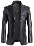 chouyatou Men's Casual Notched Collar 2 Button Slim Moto Faux Leather Blazer Suit Jacket, Black, X-Large