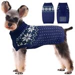 Kuoser Dog Cat Knitted Sweater, Puppy Christmas Warm Knitwear Pet Winter Jumper Vest, Snowflake Pattern Small Medium Dogs Turtleneck Cold Weather Pullover for Holiday Xmas, Blue