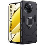 TheGiftKart Tough Armor Bumper Back Case Cover for Realme 11 / 11X 5G / C67 5G / Narzo 60X 5G | Ring Holder & Kickstand in-Built | 360 Degree Protection Back Cover for Realme 11 (PC & TPU, Black)