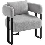 Yaheetech Tub Chair, Modern Boucle Fabric Vanity Chair, Cozy Accent Chair with Metal Legs and Lumbar Pillow, Upholstered Armchair for Living Room Makeup Room Bedroom, Grey