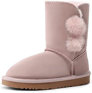 DREAM PAIRS Girls Boots Kids Boys Winter Snow Suede Mid Calf Boots Faux Fur Lined FuzzyChic Kid's Lolly for Little Kid/Big Kid,Size 2 Little Kid,Pink,SHORTY-POMPOM
