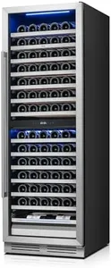 Yeego 24 Inch Wine Fridge – Wine Cooler Refrigerator 40°F-65°F, 304 Stainless Steel Glass Door Lock, Temp Memory Blue & White LED Built-in Fridge with Adjustable Shelves (154 Bottle)