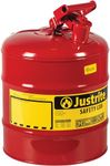 Justrite 7150100 Type I Galvanized Steel Flammables Safety Can, 5 Gallon Capacity, Red