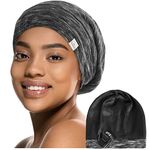 YANIBEST Silk Satin Bonnet Hair Cover Sleep Cap - Adjustable Stay on Silk Lined Slouchy Beanie Hat for Night Sleeping Dark Black