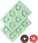 QELEG Silicone Donut Mold, 2 Pack Non-Stick Silicone Bagels for Baking Doughnut Pan Set, Reusable Mold Tray for Donuts and Bagels Green 2Pcs/6-Cavity