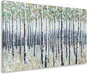 Yihui Arts Aspen Tree Paintings - Modern Abstract Forest Wall Art - Landscape Pictures with Embellishments for Living Room Bedroom Bathroom Decor