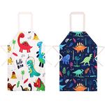 metagio 2 Pcs Kids Aprons, Cartoon Style Boys Girls Apron for Cooking Baking Art Painting Gardening (White ? Blue)