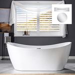 WOODBRIDGE 71" Acrylic Freestanding Bathtub Contemporary Soaking White Tub with Chrome Overflow and Drain,B0017-C