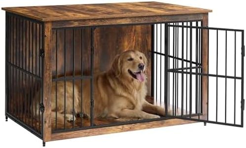 Feandrea Wooden Dog Crate Furniture, 48 Inches Heavy-Duty Kennel for Dogs up to 110 lb, with Double Doors and Enclosed Wood Base, Modern Pet Cage End Table Indoor, Rustic Brown