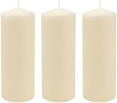 Stonebriar 3 Pack Tall 3 x 8 Inch 80 Hour Long Burning Unscented Ivory Wax Pillar Candles