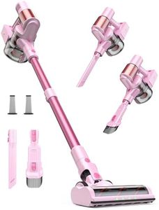 Cordless Vacuum Cleaner, 550W 45KPA 60Mins Stick Vacuum with Self-Standing, Tangle-Free Brush, LED Display, Vacuum Cleaner for Home Hardwood Floor, Carpet, Pet Hair (Pink)