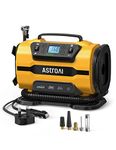 AstroAI Tyre Inflator Air Compressor 150PSI, Power Supply 12V DC / 230V AC, Car Tyre Pump with Dual Metal Motors & LED Light, Car Accessories for Car, Bicycle and Air Mattresses (Yellow)