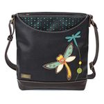 Chala Magestic Dragonfly Sweet Messenger Bag Purse Handbag Black Faux Leather