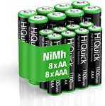 HiQuick 16 x AA AAA Rechargeable Batteries Set 8 x 2800mAh AA Batteries & 8 X 1000mAh AAA Batteries High Capacity Rechargeable Batteries