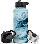 Metal Water Bottle with Straw Lid - 950ml 3 Lids - Stainless Steel Double-Walled Insulated Vacuum Leakproof - Sports Gym Camping Hiking Hydration School Kids