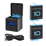 Suptig 2 Pack Batteries and Charger for GoPro Hero 12/11/10/9 Black, 3-Channel Battery Charger Station, LCD Real-time View of Battery Power Level（Black）