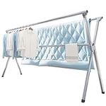 Vikaqi Clothes Drying Rack 63 Inches Folding Indoor Outdoor, Drying Rack Clothing Collapsible, Foldable Portable Laundry Drying Rack, Heavy Duty Laundry Hanger Dryer Rack, with 20 Hooks 12 Clips