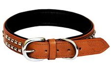 PetsUp Dog Leather Collar With Designer Studs, 67x3x0.5 Cm, Tan Color-Large