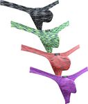 iKingsky Men's Colorful Big Pouch Thong Sexy Low Rise Men Underwear (Large, 4 Pack)