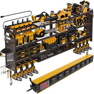 STURDIFLOW XLarge 64''W Power Tool Organizer Wall Mount | 8-Outlet TR Charging Station | Modular&Corner-Fit 820lbs Garage Storage Rack with 8 Cordless Drill Holder | Shelf for Workshop Organization