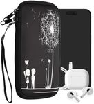 kwmobile Neoprene Sleeve for Smartphone Size XXL - 7" - Shock Absorbing Pouch Case - Protective Phone Bag - Dandelion Love White/Black