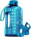 AQUAFIT 64 oz Water Bottle with Time Marker - Straw & Chug Lid - BPA Free Half Gallon Water Bottle, Big Water Bottle with Straw, Gym Water Bottle with Handle, Gallon Water Jug (Aqua, 64 Ounces)