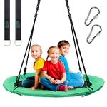 Ohuhu Saucer Swing for Kids 40", 330lb Weight Capacity, Outdoor Flying Swing with Hanging Straps, Carabiner, Steel Frame and Adjustable Ropes, Easy Install, for Backyard Playground Swing, Green