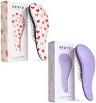 Crave Naturals Glide Thru Detangling Hair Brushes for Adults & Kids Hair - Detangler Hairbrush for Natural, Curly, Straight, Wet or Dry Hair - Hair Brushes for Women - 2 Pack - Pink Hearts & Purple