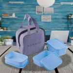 HAKKU Lunch Box, Bottle & Bag Set of 3 containers | BPA Free Food Grade Plastic containers | Airtight & Leak Proof | Meal Box for Office & School (Classic, Pastel Blue)