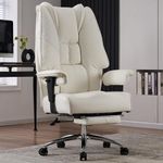 EXCEBET Big and Tall Office Chair 400lbs Wide Seat, Leather High Back Executive Office Chair with Foot Rest, Ergonomic Office Chair Lumbar Support for Lower Back Pain Relief (White)