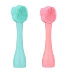 SYGA Face Cleasing Brush Silicone Face Scrubber Exfoliating Wash Brush Flexible Nose Cleaning Cream Applicator Mask Collector Great for Face Clean Care and Make Up-Green&Pink,2pcs