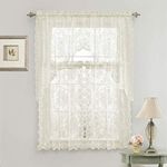 GoodGram Lena Floral Lace Complete 3 Pc. Cottage Kitchen Curtain Tier & Swag Valance Set - Assorted Colors Cottage Beige