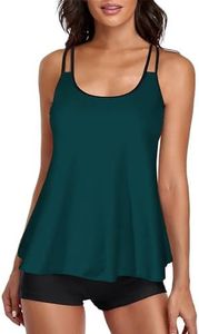 Stylish Swim Suits for Women Slimming Tankini Set Adjustable Straps 2 Piece Swimwear Tropical Hawaii Beach Pool Party Photoshoot Flattering Hides Belly Perfect for Vacation Blackish Green S