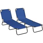 Outsunny Folding Sun Loungers Set of 2, Outdoor Day Bed with Reclining Back, Steel Recliner Garden Chairs with Breathable Mesh for Beach, Patio, Blue