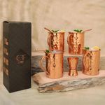 Craft Trade Moscow Mule Mugs with 4 Straw and 1 Glass Hammered Great Dining Entertaining Bar Gift for Living Room - Set of 4