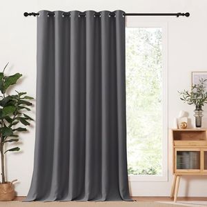 PONY DANCE Verdunklungsvorhänge Ösen 1 Stück H 245 x B 200 cm Thermovorhang Hitzeschutz Graue Gardinen für Große Fenster Extra Breite Vorhänge Raumtrenner, Grau