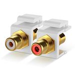 TNP RCA Keystone Jack Insert Connector Socket Modular Adapter Snap in Female 2RCA Port Gold Plated Inline Coupler for Wall Plate Outlet Panel Mount, 2 Channel Audio Red + White (1 Pack)