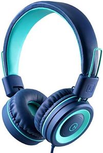 Kids Headphones - noot products K11 Foldable Stereo Tangle-Free 3.5mm Jack Wired Cord On-Ear Headset for Children/Teens/Boys/Girls/Smartphones/School/Kindle/Airplane Travel/Plane/Tablet (Navy/Teal)