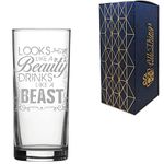 Engraved Hiball Gin and Tonic Glass, Vodka Glass, Looks Like a Beauty Drinks Like a Beast Design, Gift for Him or Her, Gift Boxed, Laser Engraved in The UK