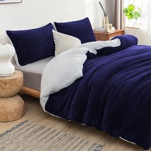 Luxor 2 in 1 Teddy Fleece Sherpa Quilt Doona Duvet Cover Set and Blanket in 6 Colors (Midnight, King Single)