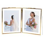 C&Z Double Folding 4x6 Brass Picture Frames Gold Vintage Style Glass Photo Frame Tabletop Memorial Picture Frame for Pressed Flowers Artwork Certificate Plants Specimen