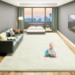 Fluffy Soft Rug for Living Room, 5x7 Indoor Modern Area Rugs Fluffy Bedroom, Thick Large Carpets for Kids Bedroom Home Decor Nursery Rug, High Pile Soft Throw Rug, Anti-Skid, Cream White