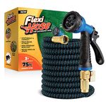 Flexi Hose Upgraded Expandable Garden Hose Pipe Including 8 Function Spray Gun Nozzle - Extra Strength with 2 cm Solid Brass Fittings - No-Kink Flexible Water Hose (Blue/Black 23 Metres)