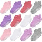 CozyWay Baby-Boys, Baby-Girls Non-Slip Socks Baby Socks Toddler Socks With Grippers, 12 Pair, Ankle Style For Infants, Toddlers, Boys, Girls, Safe And Comfy, Assorted Girls Colors, Girls 12Pk, 3-5T